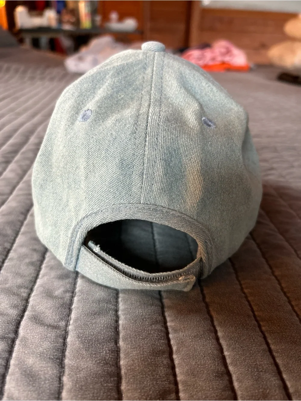 Disney Kids Light Blue Hat with Black Minnie Silhouettes and Red Bows
